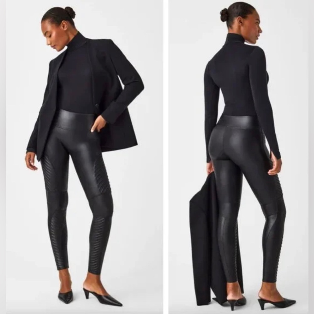 Spanx Moto Leggings Black Faux Leather